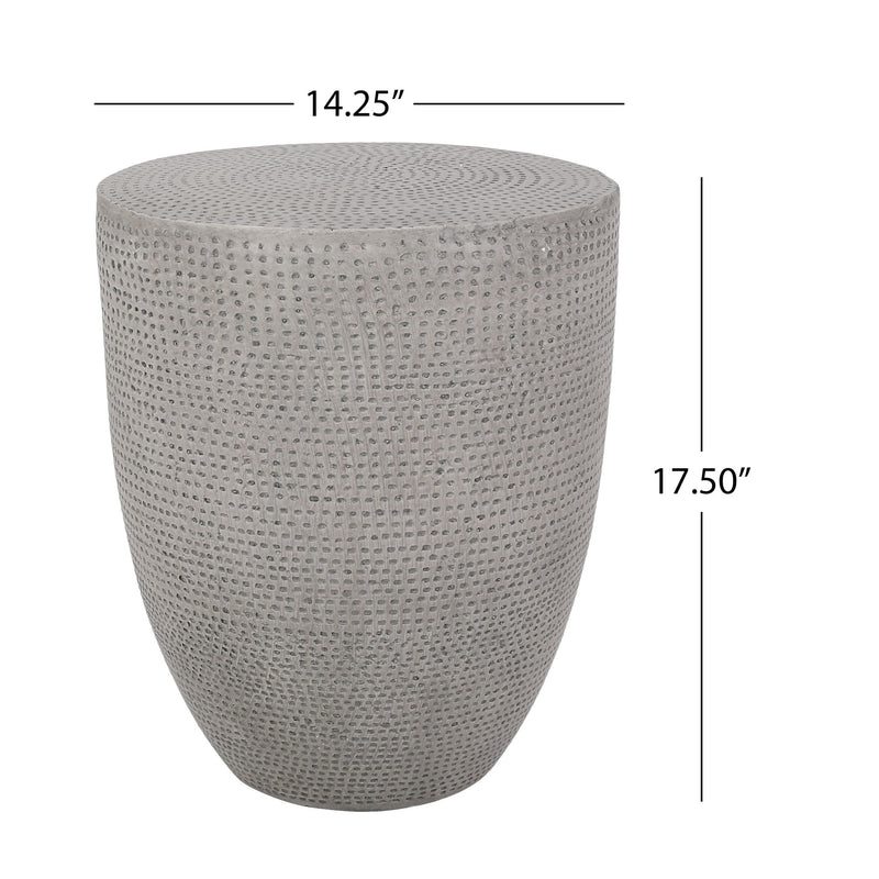 Outdoor lightweight concrete side table by Noble House with a natural finish, suitable for outdoor patio or garden decor.