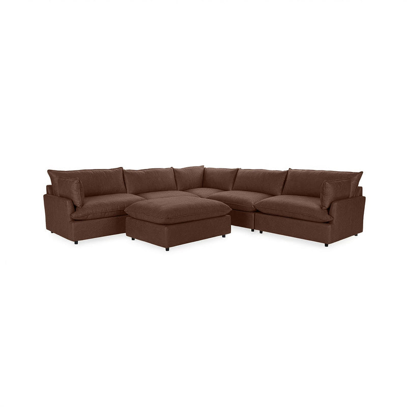 Classic Home Caplan 6-piece modular sectional with ottoman, 2-piece living room set showing plush cushions and contemporary design.