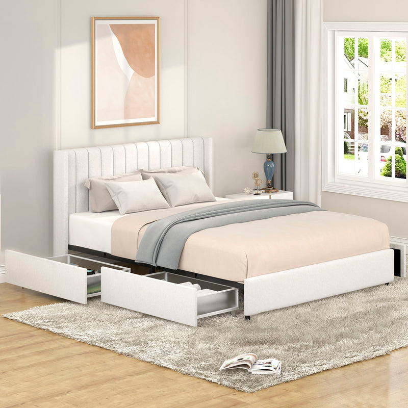 Anda - Boucle Upholstered Platform Bed With Patented Drawers Storage - Ivory - R&R Furniture Gallery (Fountain Valley, CA)