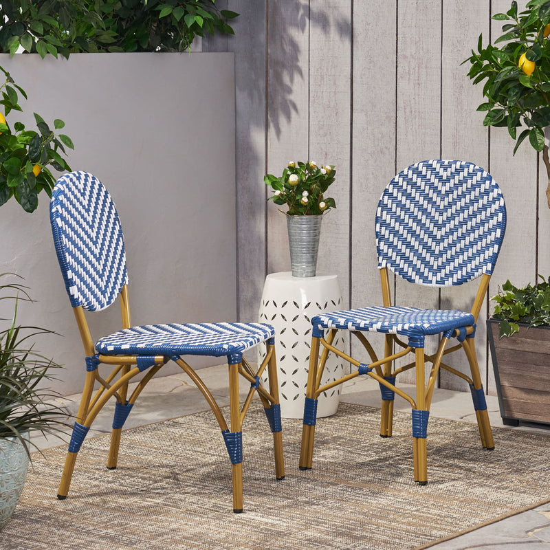 Outdoor Rattan And Aluminum French Armless Bistro Chairs Set - Navy Blue - R&R Furniture Gallery (Fountain Valley, CA)