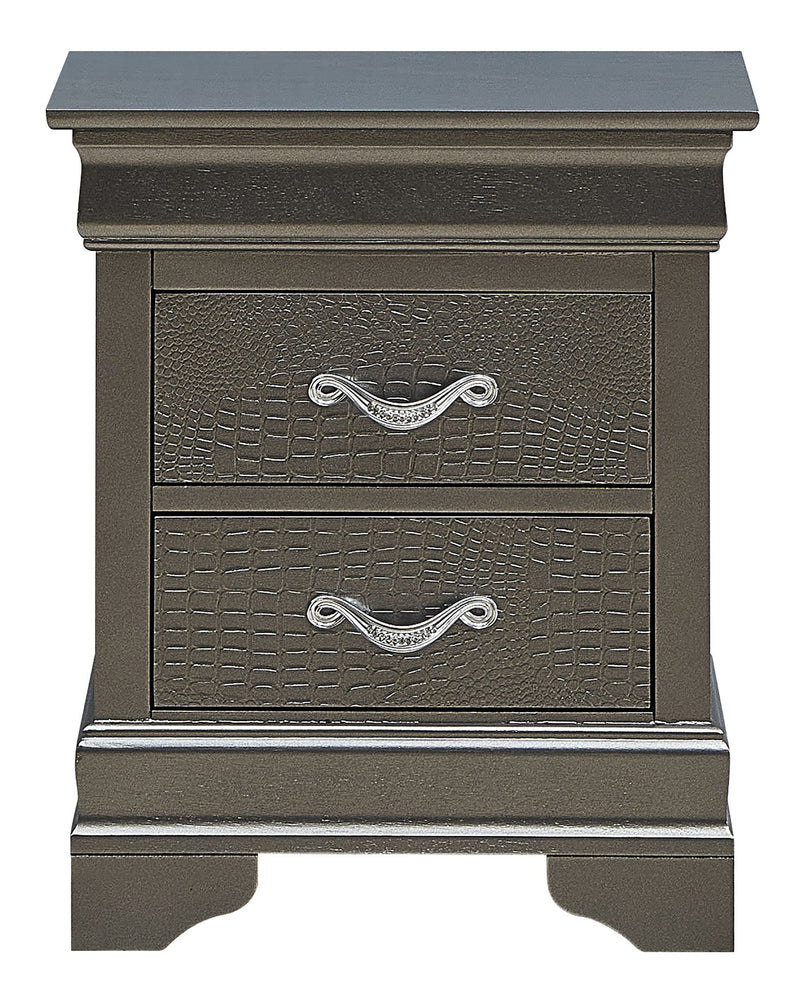Decorative accent nightstand from Glory Furniture featuring a sleek design with a smooth surface and stylish hardware.