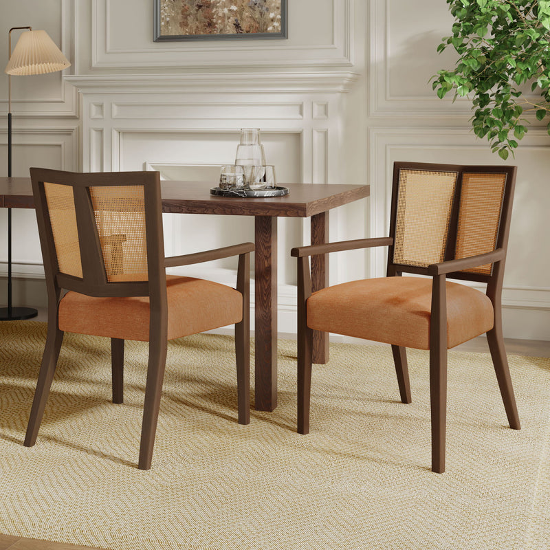 Mid Century Modern Arm Dining Chair Set With Rattan Backrest - R&R Furniture Gallery (Fountain Valley, CA)