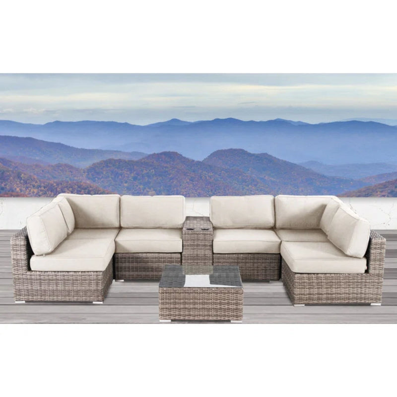 Elegant 4 Person Wicker Patio Seating Set With Cushions And Glass Top Table - R&R Furniture Gallery (Fountain Valley, CA)