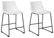 Two upholstered Signature Design by Ashley Centiar barstools with wooden legs and cushioned seats, set against a neutral background.