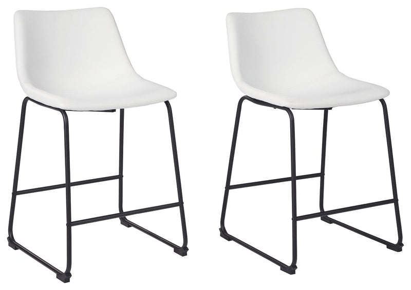 Two upholstered Signature Design by Ashley Centiar barstools with wooden legs and cushioned seats, set against a neutral background.