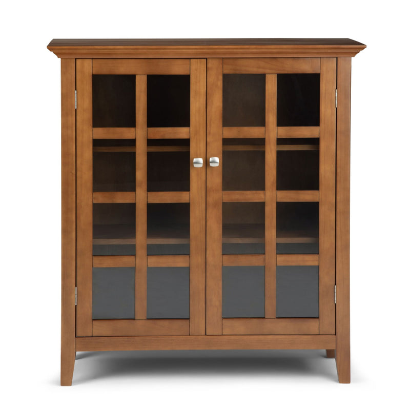 Handcrafted Acadian medium storage cabinet by Simpli-Home featuring a natural wood finish and classic accent cabinet design.