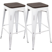 Set of two Oregon contemporary barstools by Lumi Source with sleek modern design and wooden legs.