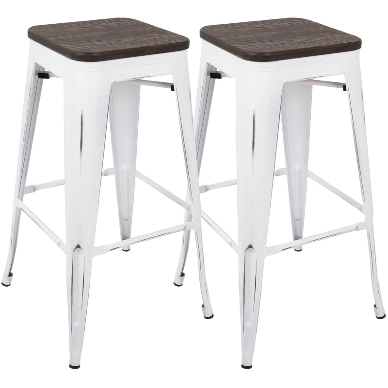 Set of two Oregon contemporary barstools by Lumi Source with sleek modern design and wooden legs.