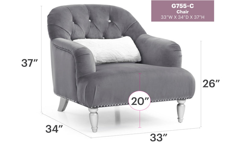 Elegant traditional armchair by Glory Furniture featuring plush upholstery and classic design with wooden armrests.