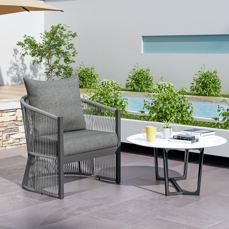 Modern Curved Aluminum Lounge Chair With Stylish Rope Weave Design And Cushioned Comfort For Outdoor - R&R Furniture Gallery (Fountain Valley, CA)