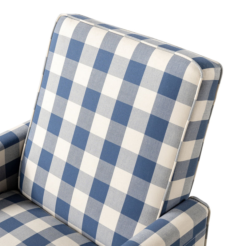 Buffalo Plaid Push Back Recliner Chair For Living Room - Blue / White
