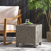 Noble House minimalist style accent side table with a sleek design, featuring a round wooden top and modern metal legs.