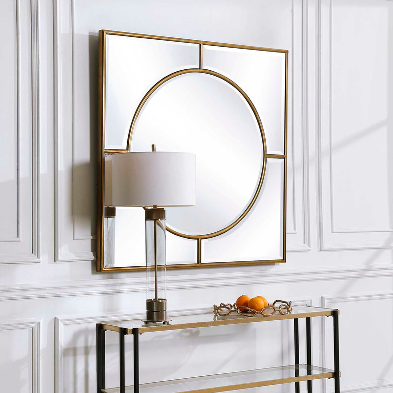 Uttermost Stanford Square Gold Wall Mirror featuring a sleek square frame and modern gold finish for stylish wall decor.
