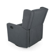 Noble House Landau contemporary fabric upholstered swivel recliner with cushioned seat and backrest, modern design, and swivel base.