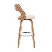 Set of two Lumi Source Cecina mid-century modern fixed height barstools with zebra and cream upholstery, featuring swivel function.