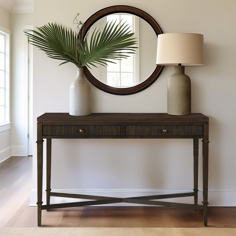 Fluted - 2 Drawer Storage Console Table - Brown - R&R Furniture Gallery (Fountain Valley, CA)