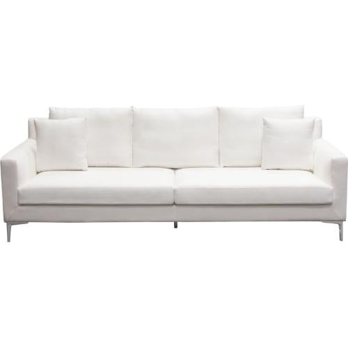 Seattle Loose Back Sofa in White Linen w/ Polished Silver Metal Leg