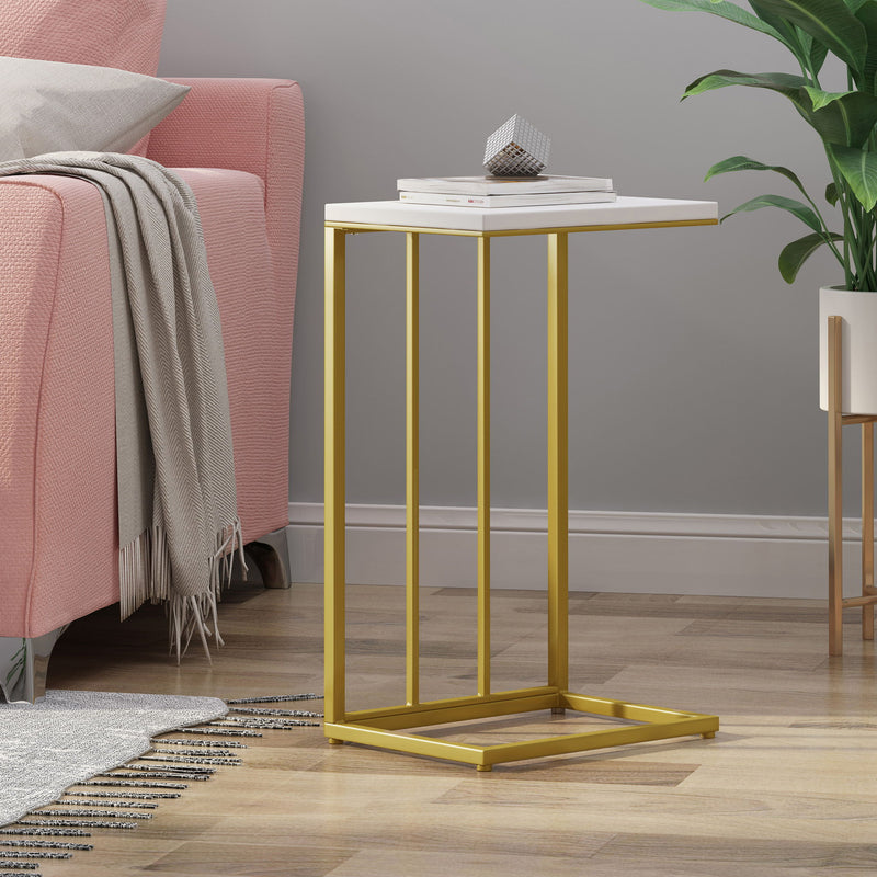 Modern Glam C-shape end table by Noble House, featuring a sleek design and contemporary style, ideal as a chair side table.