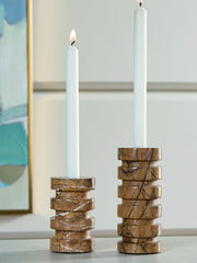 Emsleyfield - Candle Holder Set (Set of 2) - Tan - R&R Furniture Gallery (Fountain Valley, CA)