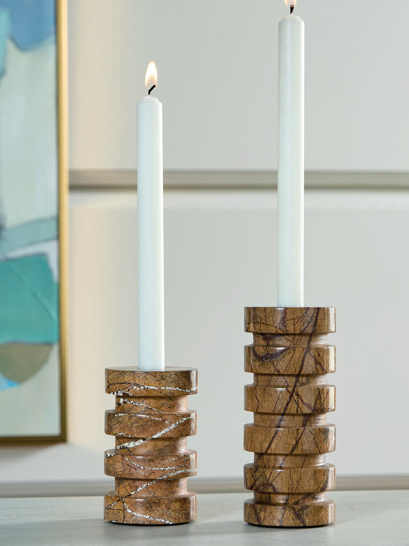 Emsleyfield - Candle Holder Set (Set of 2) - Tan - R&R Furniture Gallery (Fountain Valley, CA)