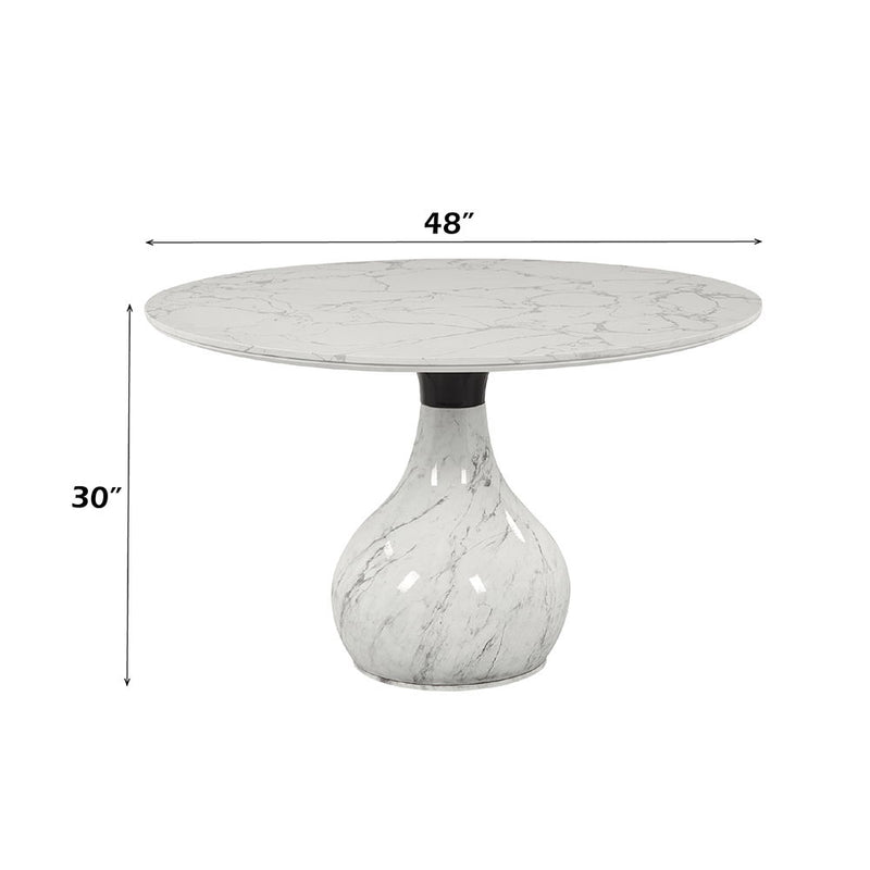 Koen - Round Dining Table, Engineering Marble Top - White & Black - R&R Furniture Gallery (Fountain Valley, CA)