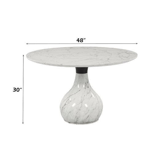 Koen - Round Dining Table, Engineering Marble Top - White & Black - R&R Furniture Gallery (Fountain Valley, CA)
