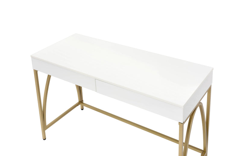 Lightmane - Vanity Desk (Same 92660) - White High Gloss & Gold - R&R Furniture Gallery (Fountain Valley, CA)