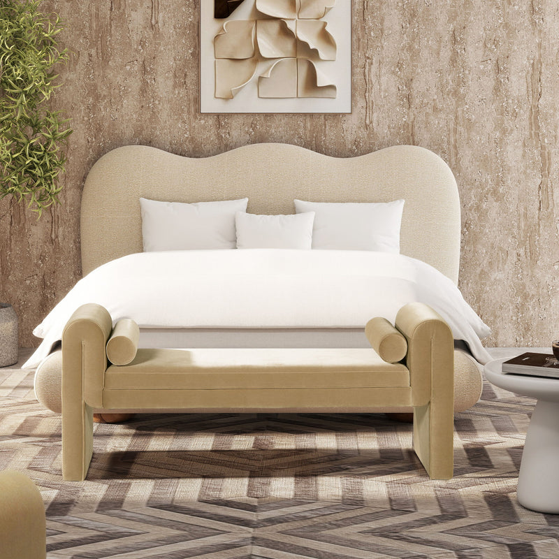 Mason - Arched Arm Bench With Bolster Pillows - Camel Brown Beige - R&R Furniture Gallery (Fountain Valley, CA)