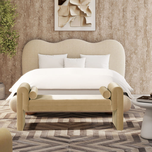 Mason - Arched Arm Bench With Bolster Pillows - Camel Brown Beige - R&R Furniture Gallery (Fountain Valley, CA)
