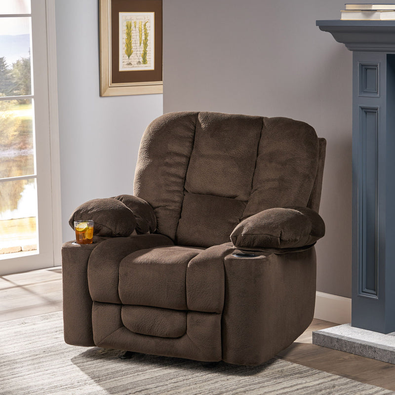 Luxurious Manual Recliner Chair With Skin-Friendly Fabric And Dual Cup Holders - R&R Furniture Gallery (Fountain Valley, CA)