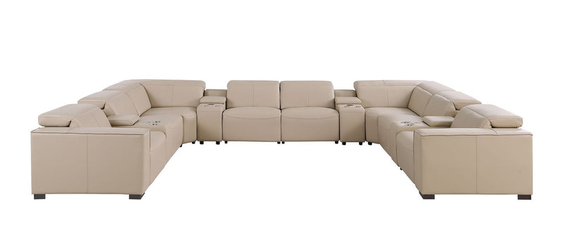 1208 - 12 Piece U Shaped Leather Sectional With 4 Power Recliners & Power Headrest