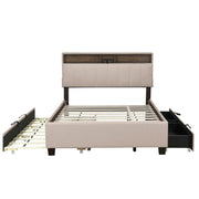 Upholstered Platform Bed With Storage Headboard, Trundle & 2 Drawers And A Set Of Sockets & USB Ports - R&R Furniture Gallery (Fountain Valley, CA)