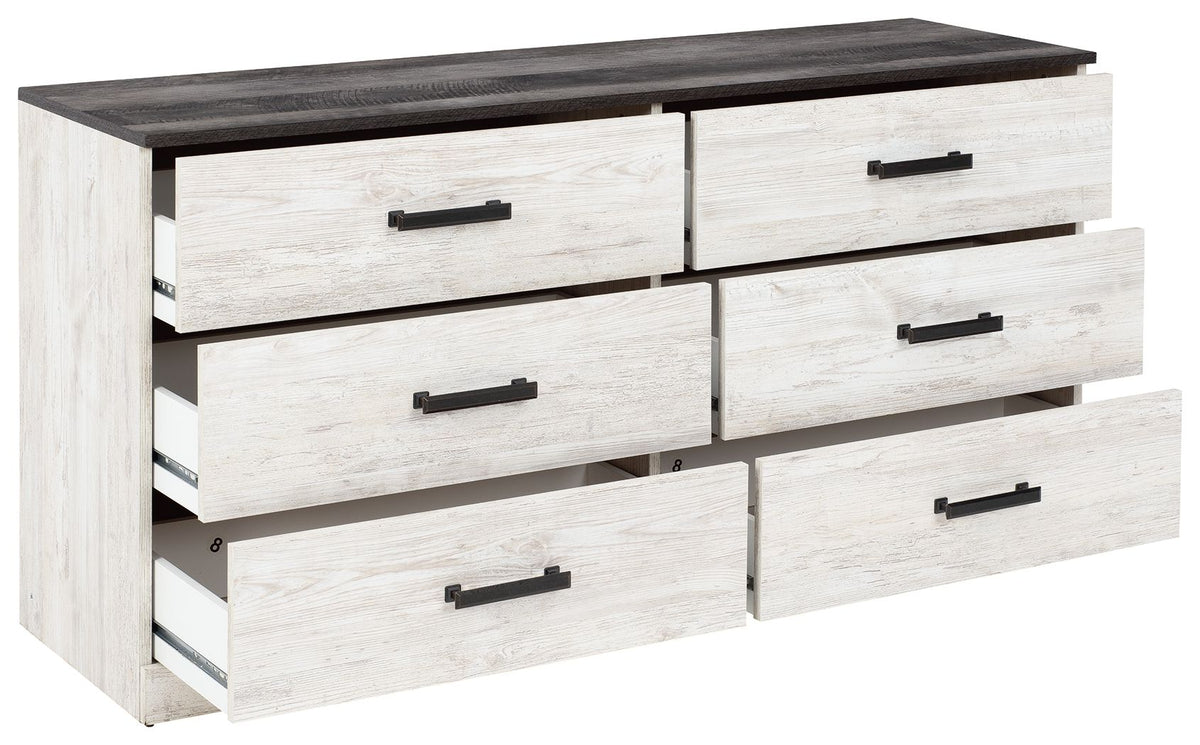 Shawburn - Six Drawer Dresser - Pewter-tone pulls - White / Black / Gray - R&R Furniture Gallery (Fountain Valley, CA)