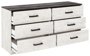 Shawburn - Six Drawer Dresser - Pewter-tone pulls - White / Black / Gray - R&R Furniture Gallery (Fountain Valley, CA)