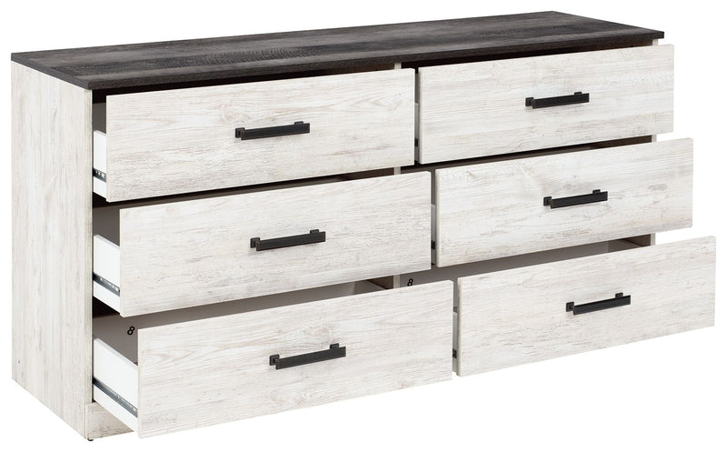 Shawburn - Six Drawer Dresser - Pewter-tone pulls - White / Black / Gray - R&R Furniture Gallery (Fountain Valley, CA)