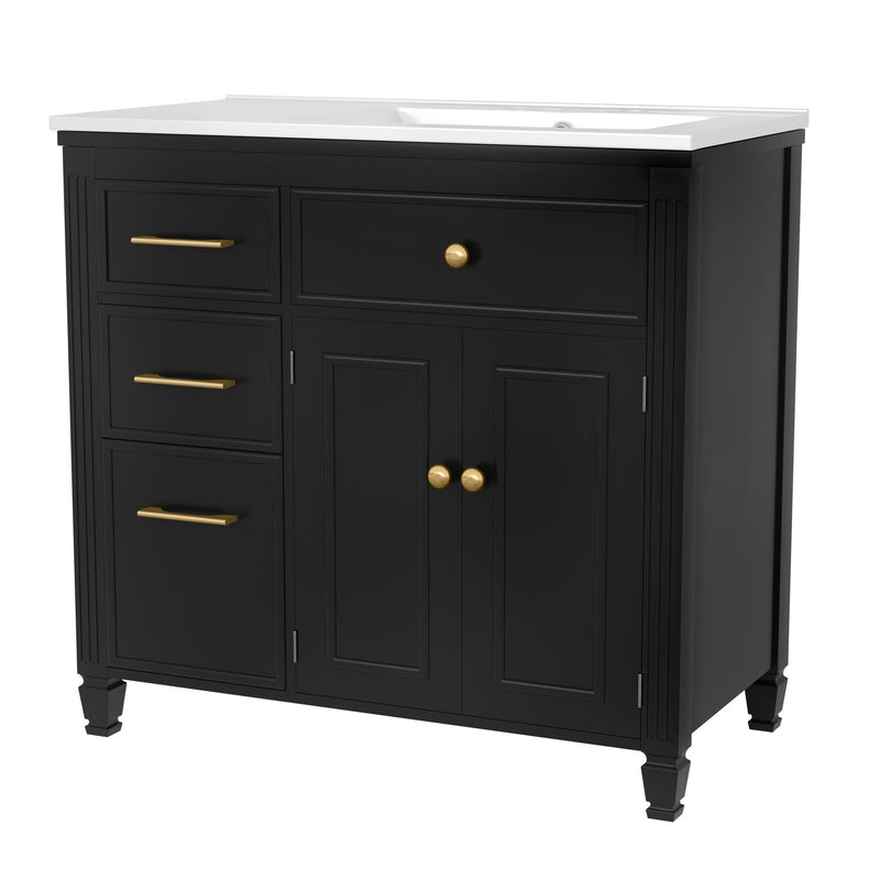 Bathroom Vanity With Sink, 1 Tip Out Drawer, 3 Side Drawers, Adjustable Shelf