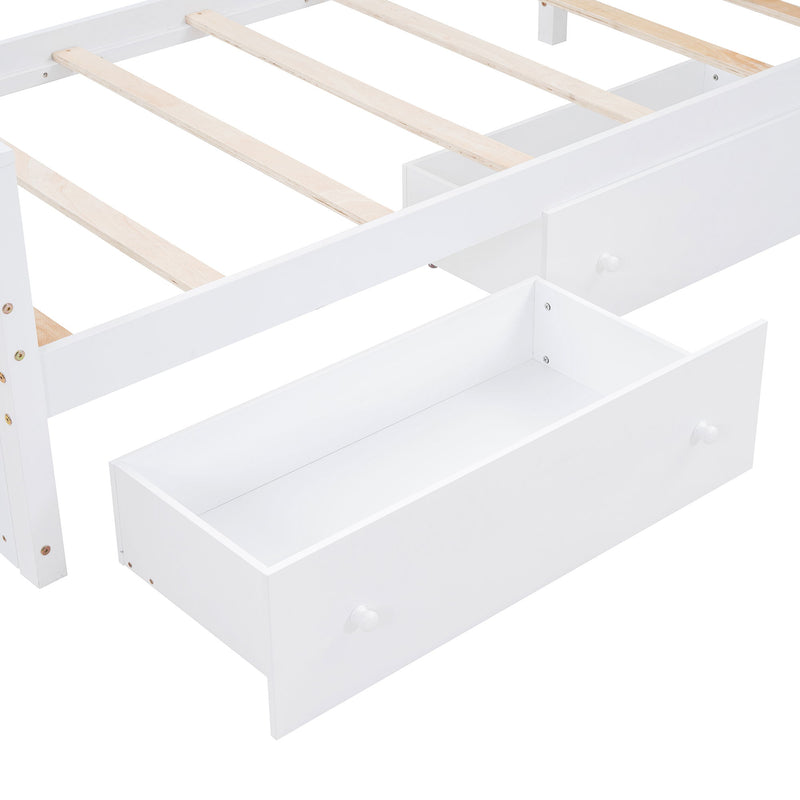 DreamHaus loft platform bed with 7 drawers, full guardrails, and modern L-shaped design for space-saving bedroom storage.