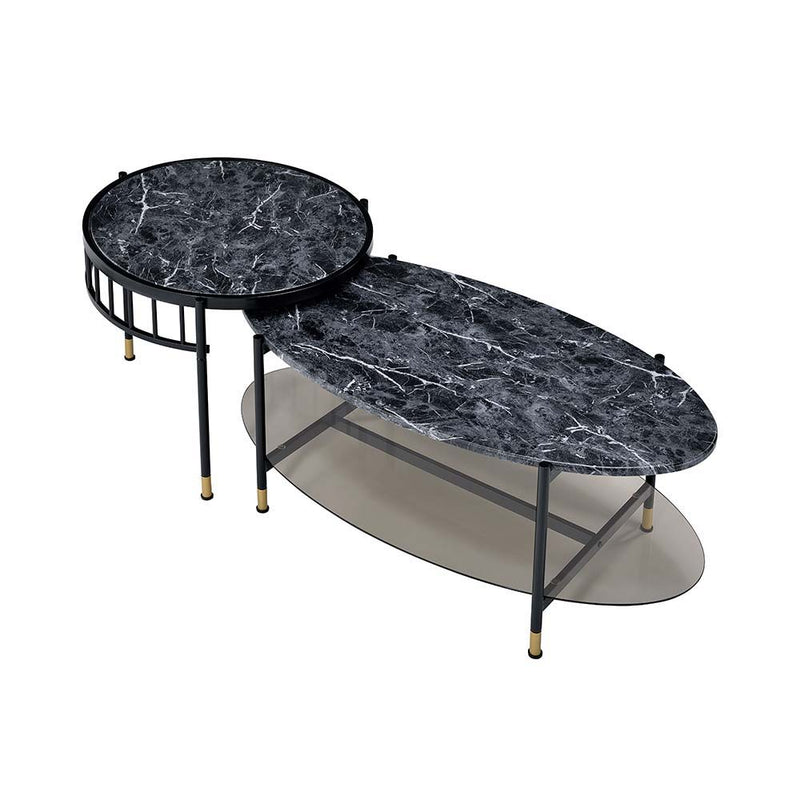 Silas - Nesting Coffee Table Set - Faux Marble Top & Black - R&R Furniture Gallery (Fountain Valley, CA)