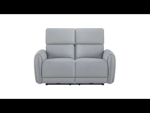Gray synthetic leather recliner loveseat from ACME with power motion, USB port, and plush cushioning for comfortable seating.