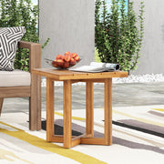 Noble House Ella square side table with cross stretcher base, modern wooden design for living room or bedroom decor.