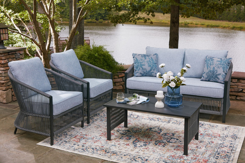 Bridges Beach - Loveseat, Lounge Chairs, Table Set (Set of 4) - Gray - R&R Furniture Gallery (Fountain Valley, CA)