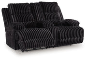 Rhine Falls - Double Reclining Power Loveseat With Console - Onyx - R&R Furniture Gallery (Fountain Valley, CA)
