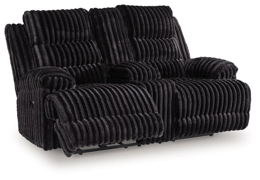 Rhine Falls - Double Reclining Power Loveseat With Console - Onyx - R&R Furniture Gallery (Fountain Valley, CA)