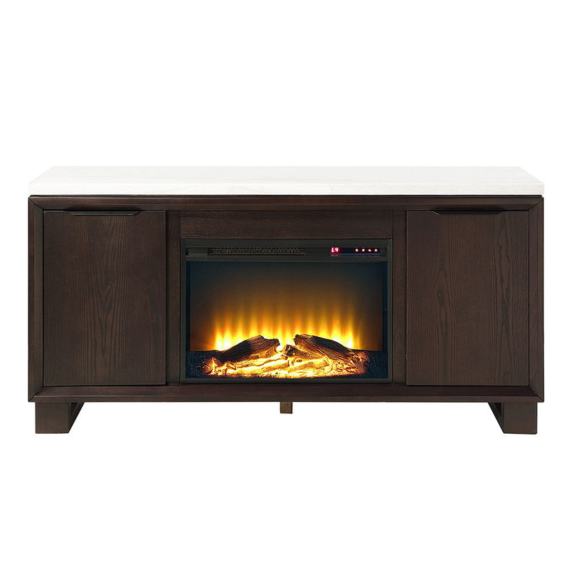 Edwyn - Server With Fireplace - Natural Marble Top & Espresso - R&R Furniture Gallery (Fountain Valley, CA)