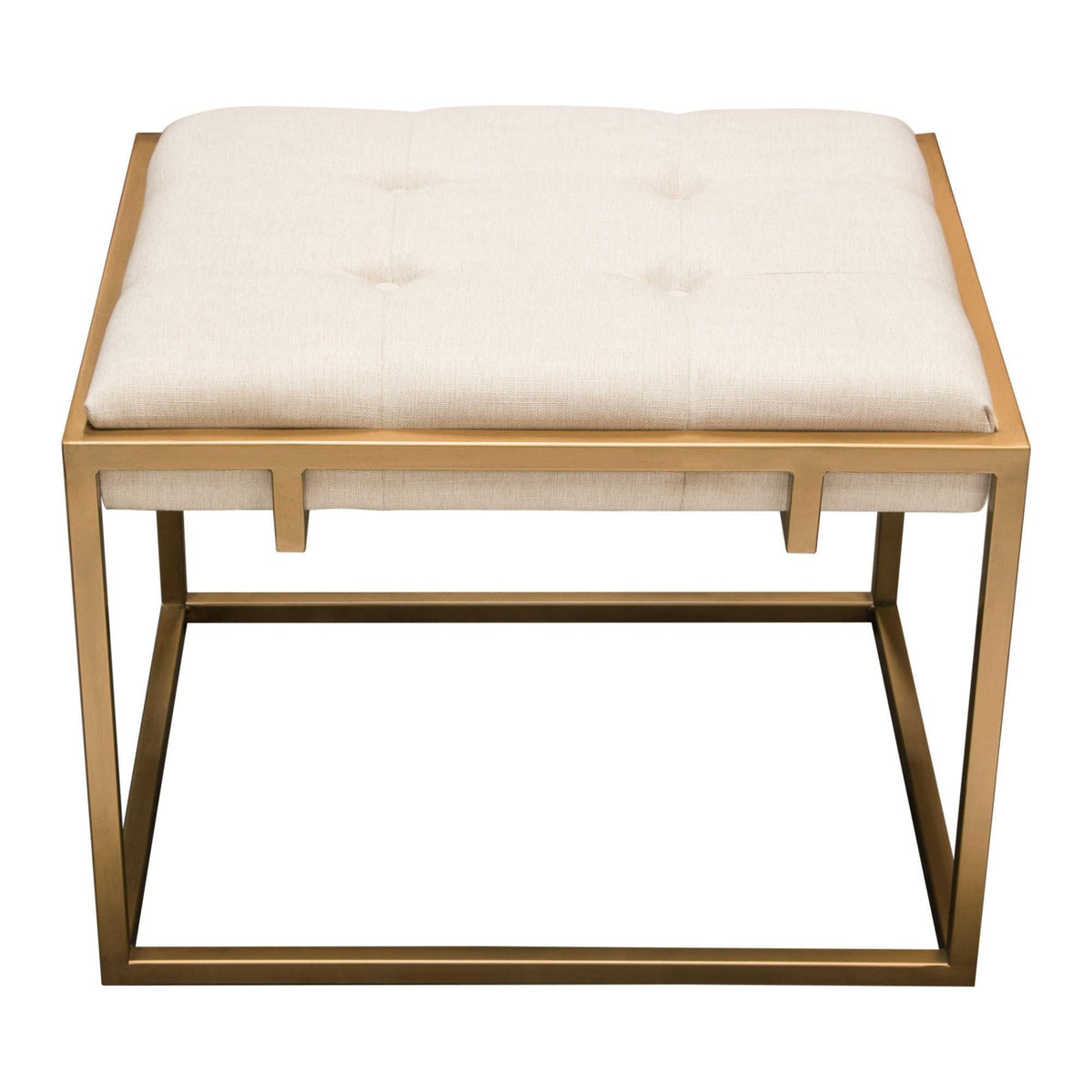 Babylon Small Accent Ottoman w/ Brushed Gold Frame & Padded Seat in Sand Linen by Diamond Sofa
