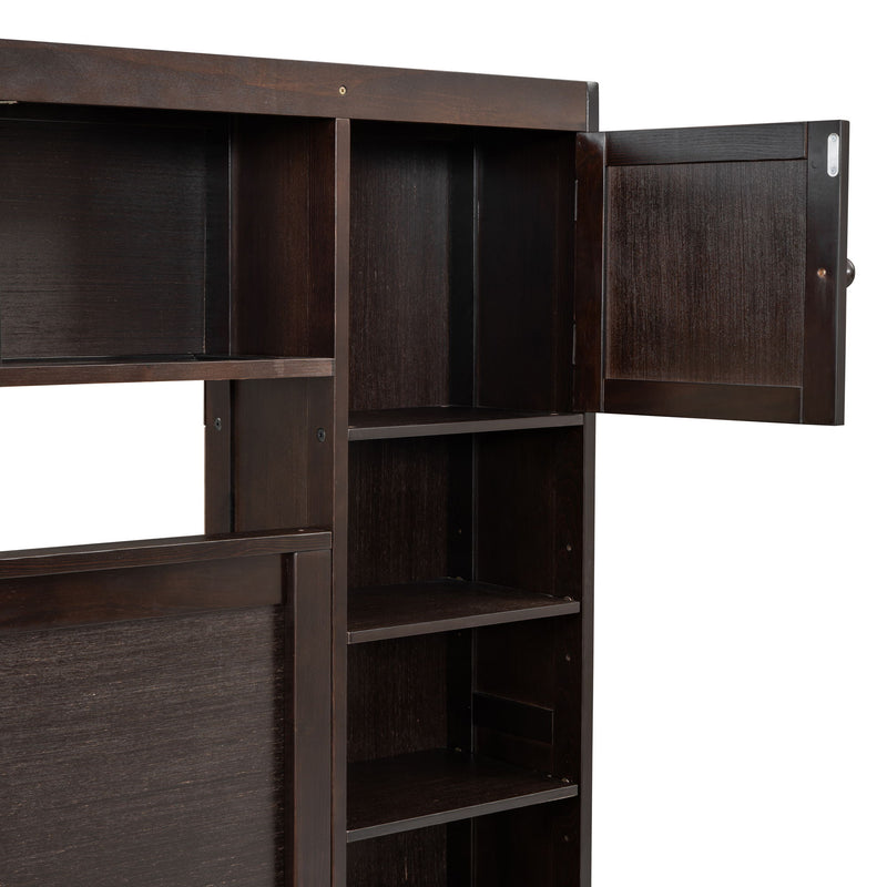 DreamHaus twin long trundle cabinet bed with integrated shelf, all-in-one cabinet, and built-in sockets for versatile bedroom storage