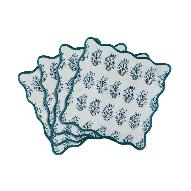 Set of four TOV Furniture Crissy cotton canvas printed napkins featuring blue cornflower design.