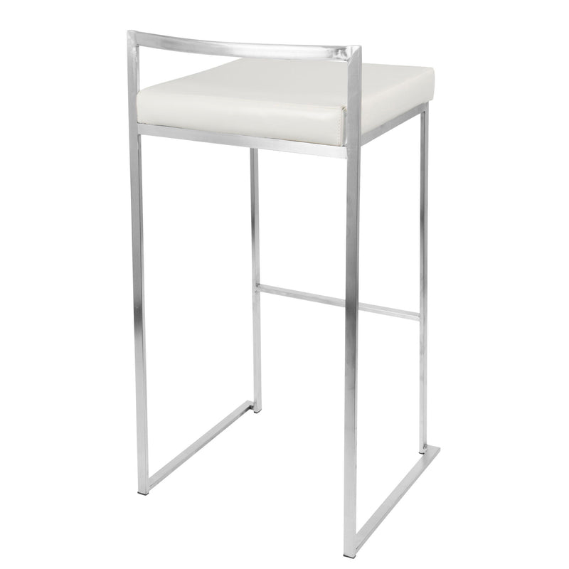 Lumi Source Fuji contemporary stackable barstool set with sleek design, featuring metal legs and cushioned seats for modern dining.