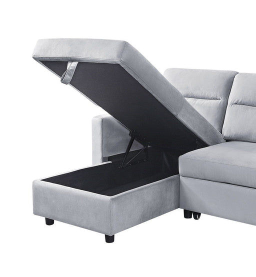 Ruby - Reversible Sleeper Sectional Sofa With Storage Chaise And Side Pocket - Light Gray - R&R Furniture Gallery (Fountain Valley, CA)