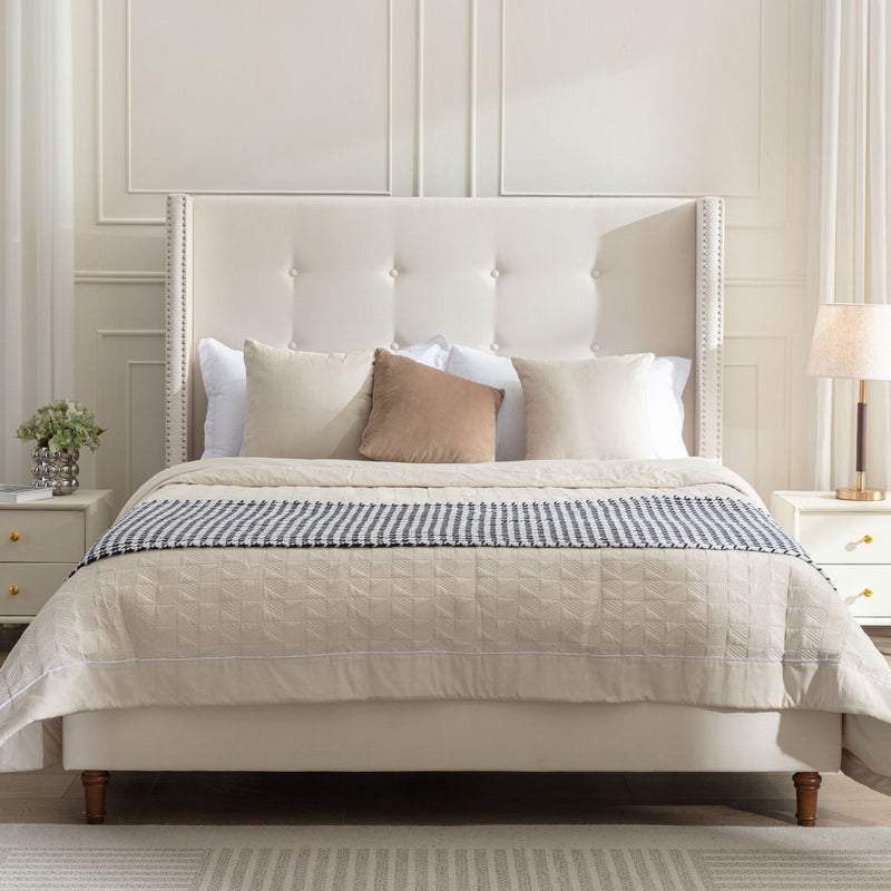 Peyton - Upholstered Bed With 54" High Headboard, Traditional Hand Buttoned Tufting - R&R Furniture Gallery (Fountain Valley, CA)